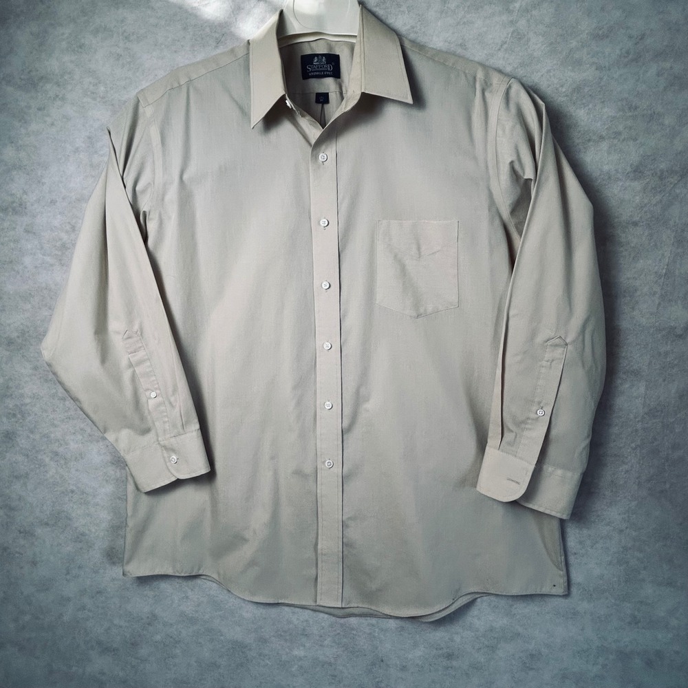 Stafford Wrinkle Free Mens Tan Long Sleeve Dress Shirt‎ 17 1/2 34